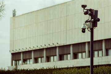Flock license plate recognition cameras mounted on an urban pole