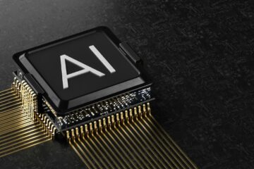 AI self-referential voice depicted as neural network circuits